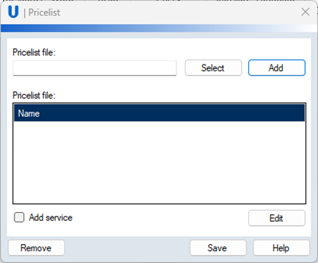 Figure 2. The Pricelist Window